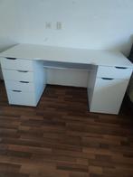 Groot wit hoogglans bureau met lades, Ophalen, Met lades, Gebruikt, Wit