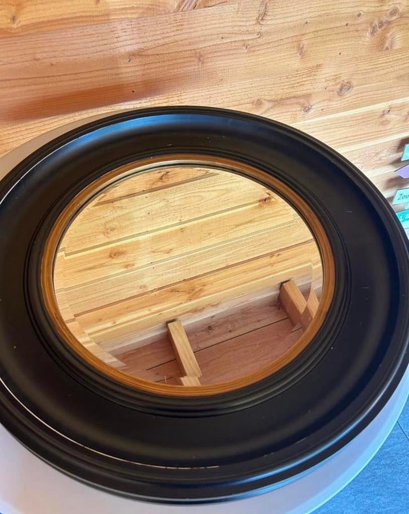Ronde spiegel met zwarte lijst, Ophalen, Gebruikt, Rond, Minder dan 100 cm