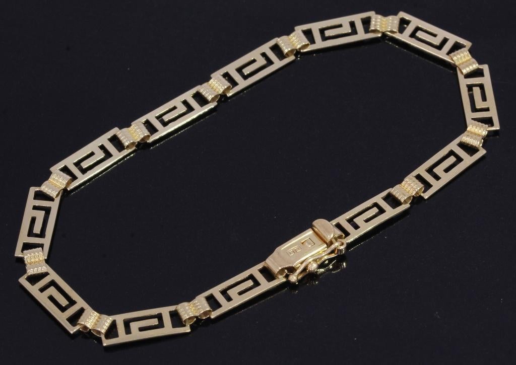 14k gouden armband griekse schakel unisex meander fraai, Voordeelsieraden, Verzenden, Zo goed als nieuw, Met edelsteen