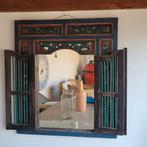 Brocante oude houten spiegel met luikjes, Ophalen, Rechthoekig, 50 tot 100 cm, Minder dan 100 cm