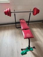 Bankdrukset met bankje en gewichten, Sport en Fitness, Ophalen, Gebruikt, Krachtstation, Borst
