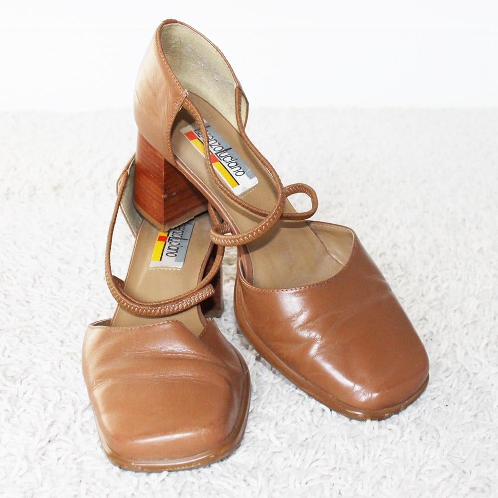 Vintage Leren Lorenzo Luciano Pumps (Maat 38) - s8 € 45,-, Lorenzo Luciano, Pumps, Bruin, Ophalen of Verzenden