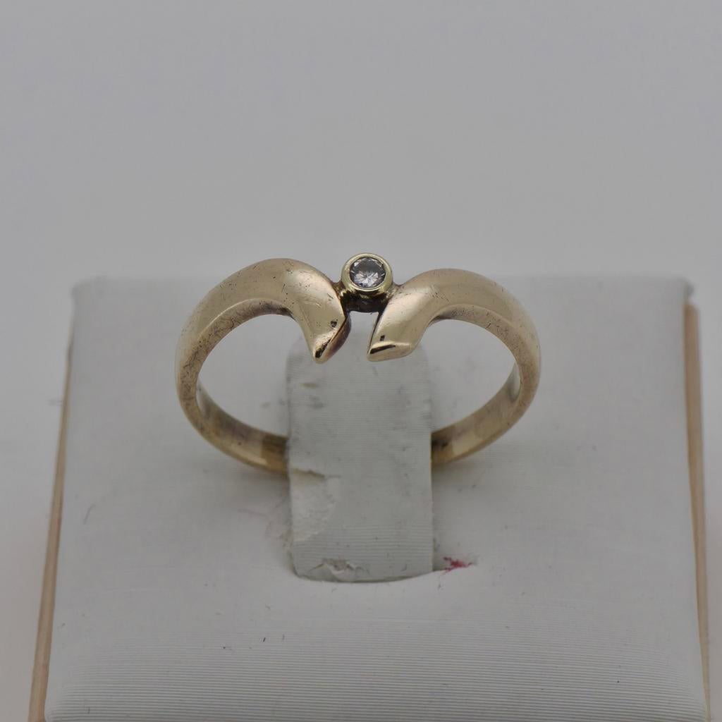 Gouden ring 14k (585) met diamant, maat 18, Sieraden, Tassen en Uiterlijk, Ringen, Ophalen of Verzenden, Zo goed als nieuw, 17 tot 18