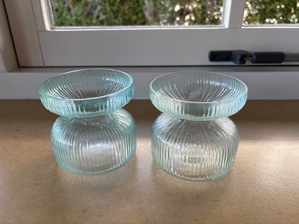 Set van 2 glazen mini vaasjes / geurstokjes houders, Ophalen, Minder dan 50 cm, Groen, Glas