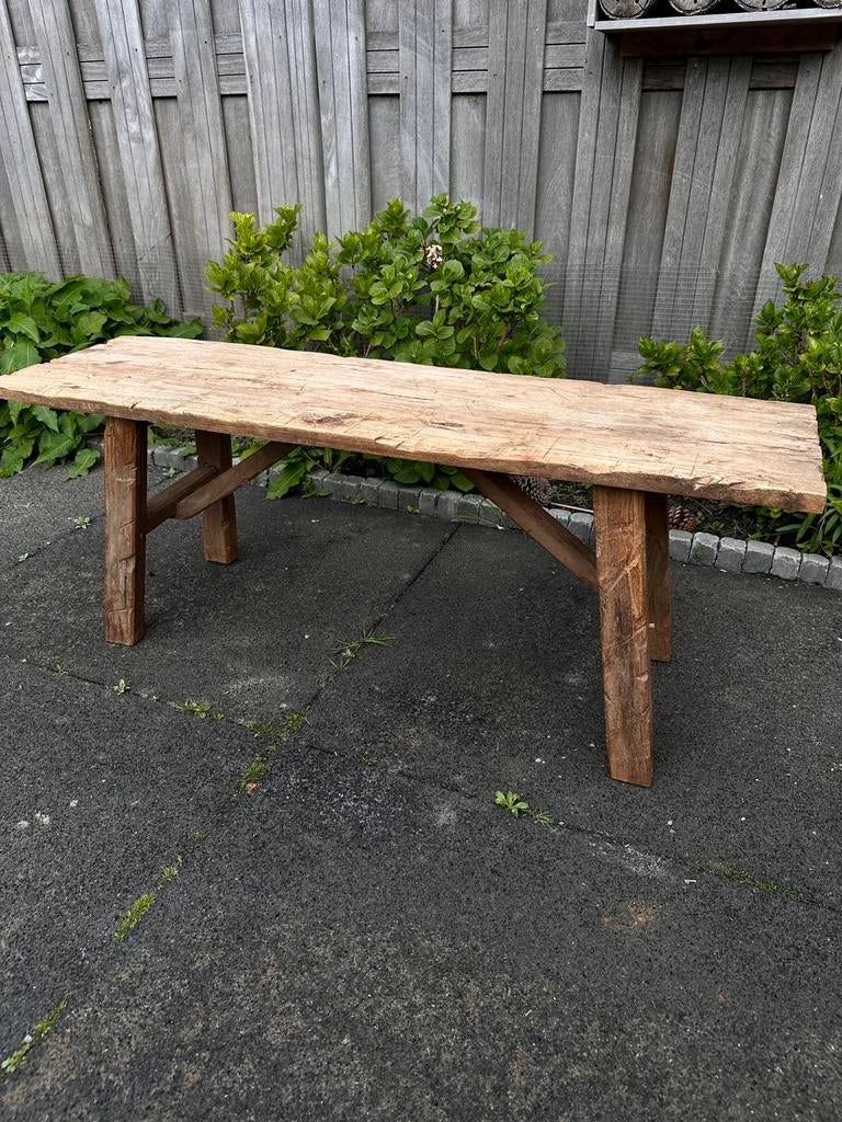 Houten grove bijzettafel 120cm, Zo goed als nieuw, 75 cm of meer, Rechthoekig, Hout
