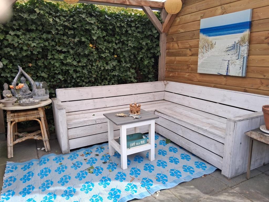 Houten hoekbank voor buiten, Tuin en Terras, Tuinsets en Loungesets, Ophalen of Verzenden, Gebruikt, Hout