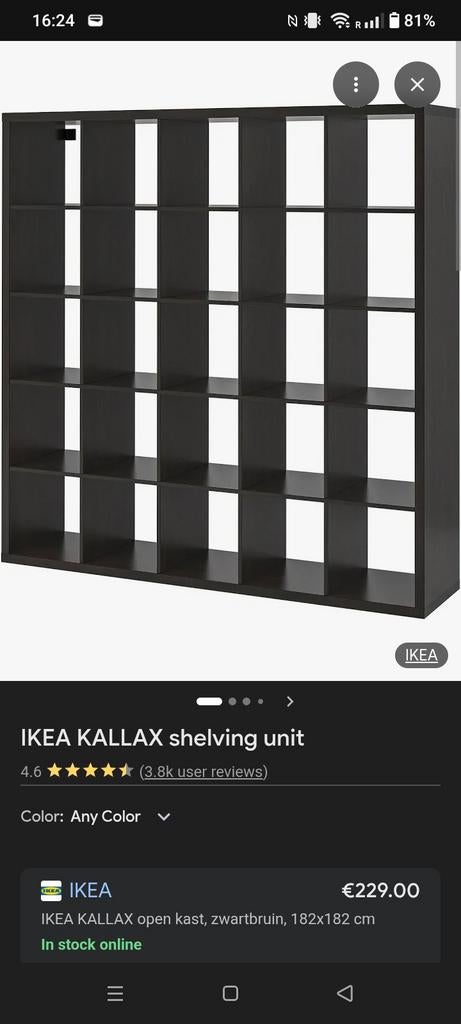 2x IKEA KALLAX open kast zwartbruin 5x5, Ophalen, 150 tot 200 cm, Zo goed als nieuw, 150 tot 200 cm