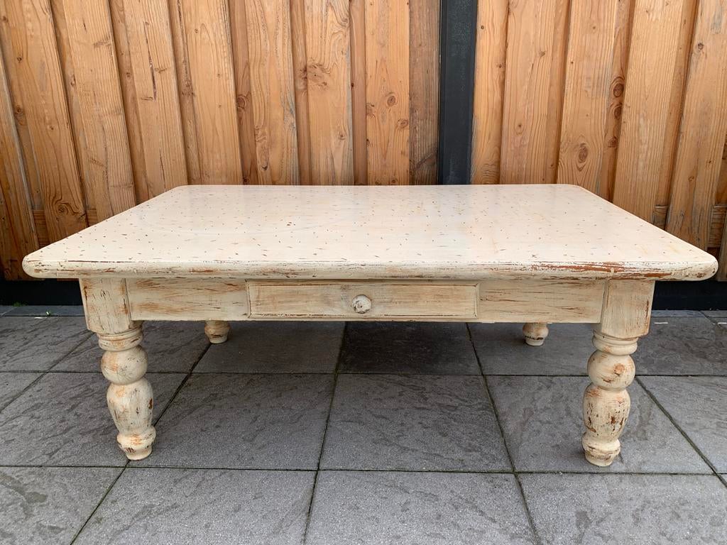 Oud gemaakt grenen salontafeltje met lade, Huis en Inrichting, Tafels | Salontafels, Gebruikt, Minder dan 50 cm, 50 tot 100 cm