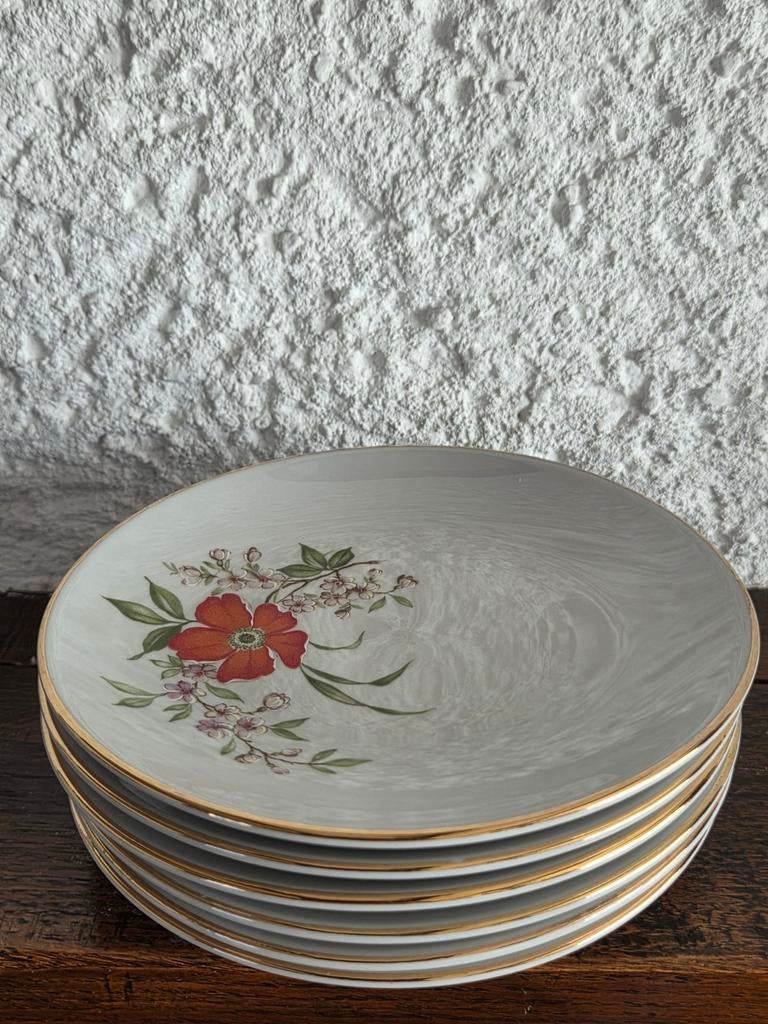 Vintage set van 6 Monopoli Porcellana d'Italia borden, Ophalen of Verzenden, Overige stijlen, Bord(en)