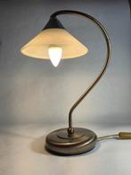 Vintage massive Tafellamp met Gebogen Arm en Glazen Kap, Gebruikt, 50 tot 75 cm, Vintage, Klassiek, Ophalen of Verzenden