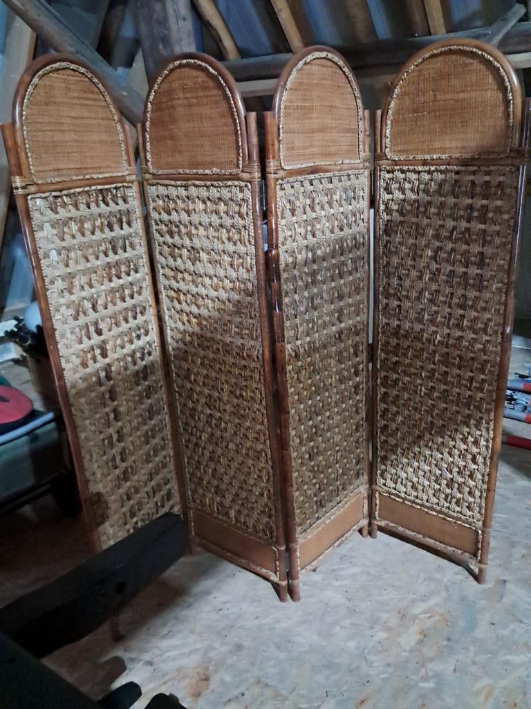 Vintage Rotan Kamerscherm - 4 Panelen, Ophalen of Verzenden, Gebruikt