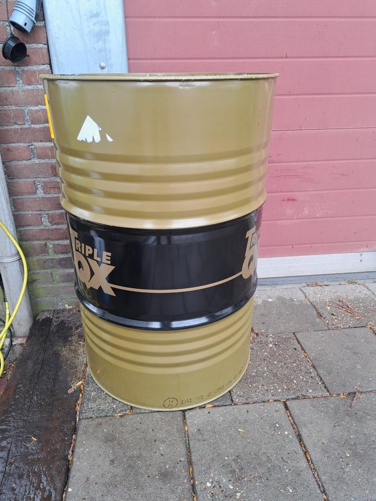 Olievat vuurton Oliedrum Statafel 200L Ton, Ophalen, Gebruikt