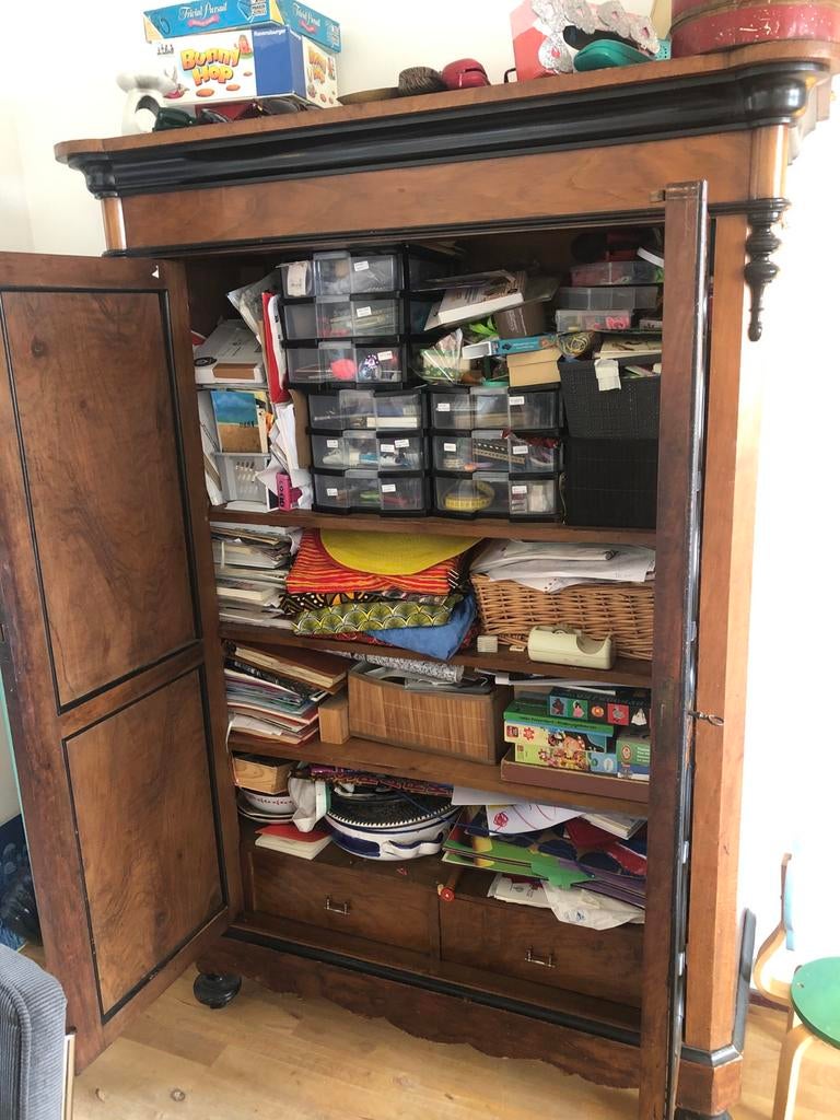 Houten vintage kast met 2 laden en 4 planken, Ophalen