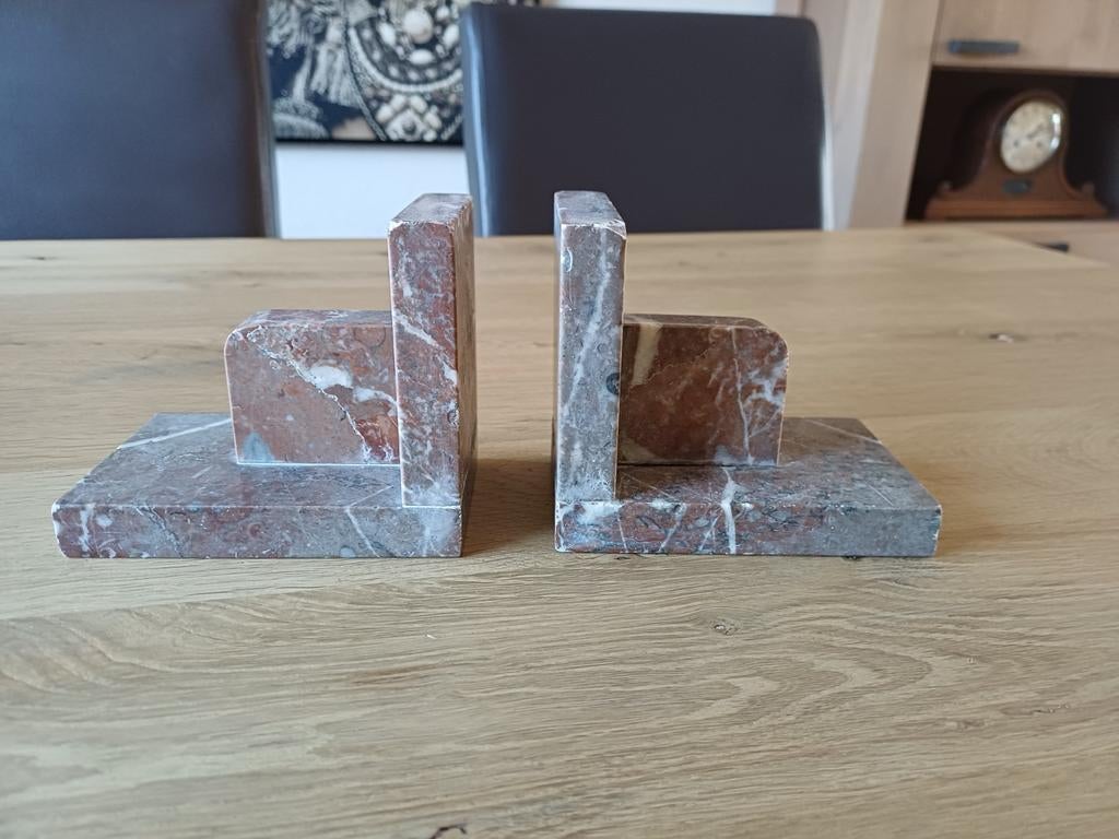 Te koop: Mooie set Art Deco bruin marmeren boekensteunen, Ophalen