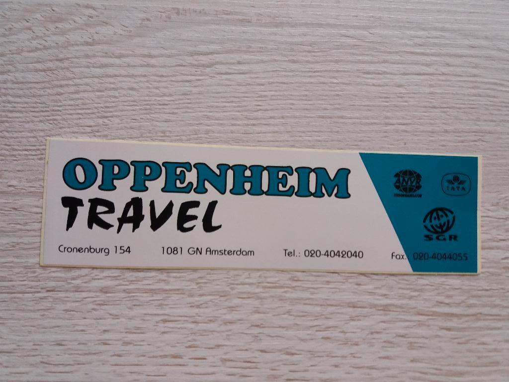 sticker OPPENHEIM travel te Amsterdam, Ophalen of Verzenden, Zo goed als nieuw, Bedrijf of Vereniging
