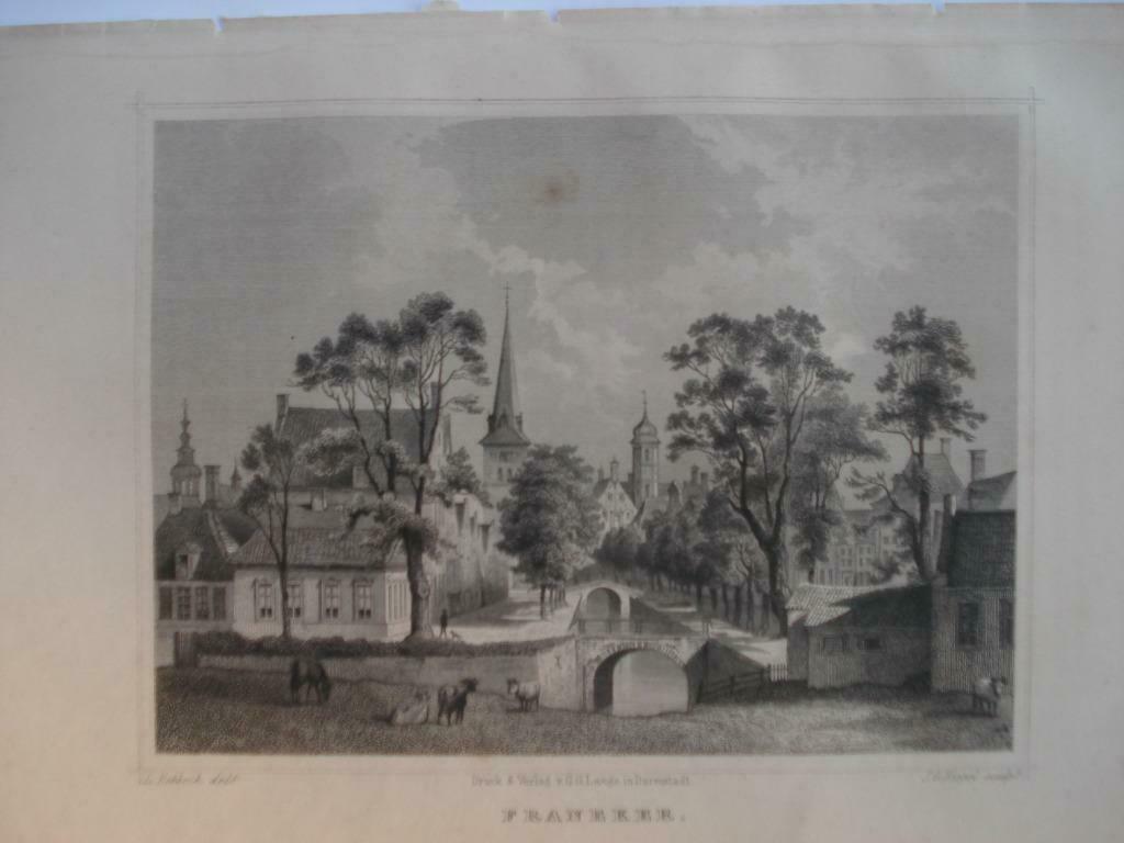 133 / Franeker  Staalgravure 1860, Antiek en Kunst, Ophalen of Verzenden