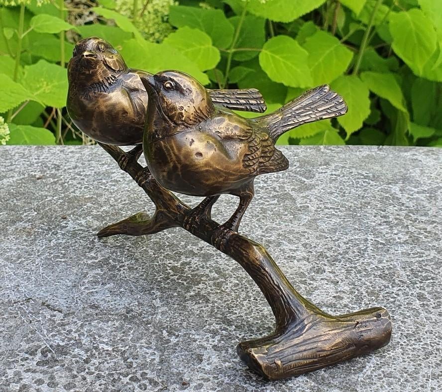 2 MUSSEN OP TAK / VOGELS/ BRONS, Dierenbeeld, Nieuw, Info@huisentuindecoratiemarie.nl, Huis en tuin decoratie marie