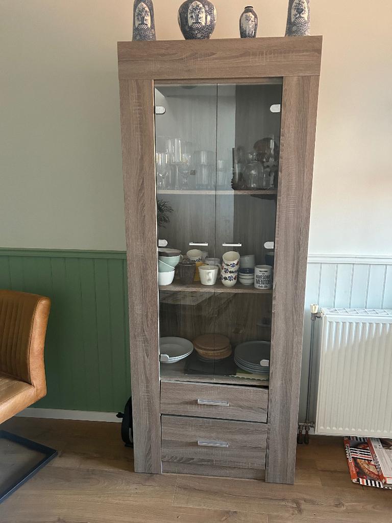 Keukenkast met glazen deuren, Ophalen, Gebruikt, 200 cm of meer, Grijs