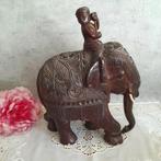 Zwaar houten olifant beeld met berijder uit India, Ophalen of Verzenden