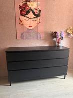 Malm ladekast zwartbruin met 6 lades, Huis en Inrichting, Kasten | Ladekasten, Ophalen, Gebruikt, 5 laden of meer, 100 tot 150 cm