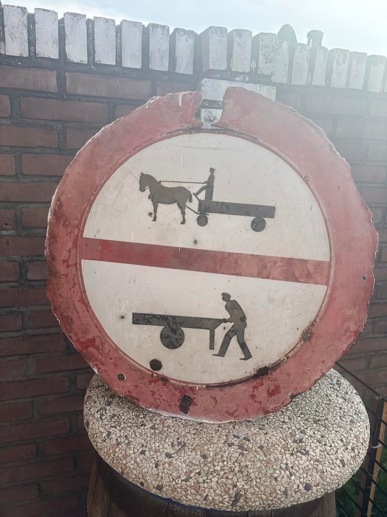 Oud verkeersbord met paard en wagen, Antiek en Kunst, Ophalen of Verzenden