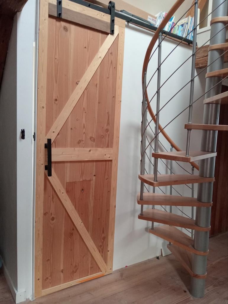 Douglas houten schuifdeur met rails en schroeven, Ophalen, Gebruikt, 80 tot 100 cm, 215 cm of meer