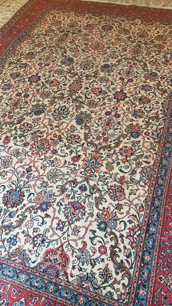 Klassiek Perzisch tapijt - Crème met bloemmotief, Perzisch, Ophalen of Verzenden, 200 cm of meer, Rechthoekig