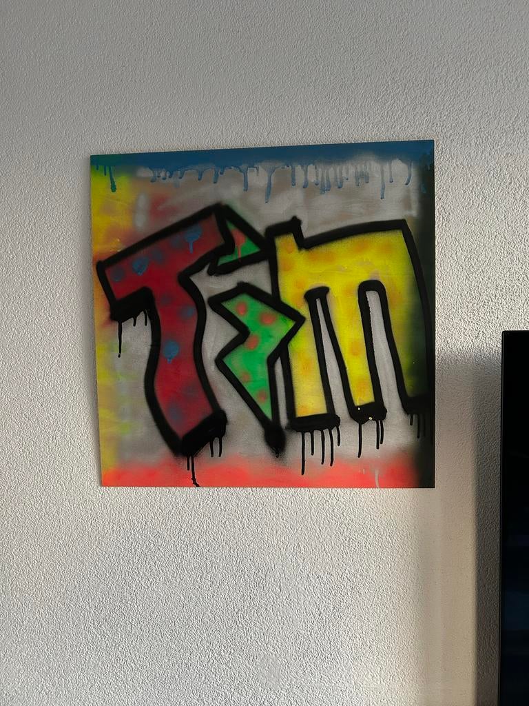 Graffiti Kunstwerk op Canvas 60x60 - Kleurrijk en Uniek, Antiek en Kunst, Ophalen