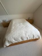 Grenen 2 persoonsbed, met 2 losse spiralen en 2 nachtkastjes, Huis en Inrichting, Slaapkamer | Bedden, Ophalen, Gebruikt, Beige