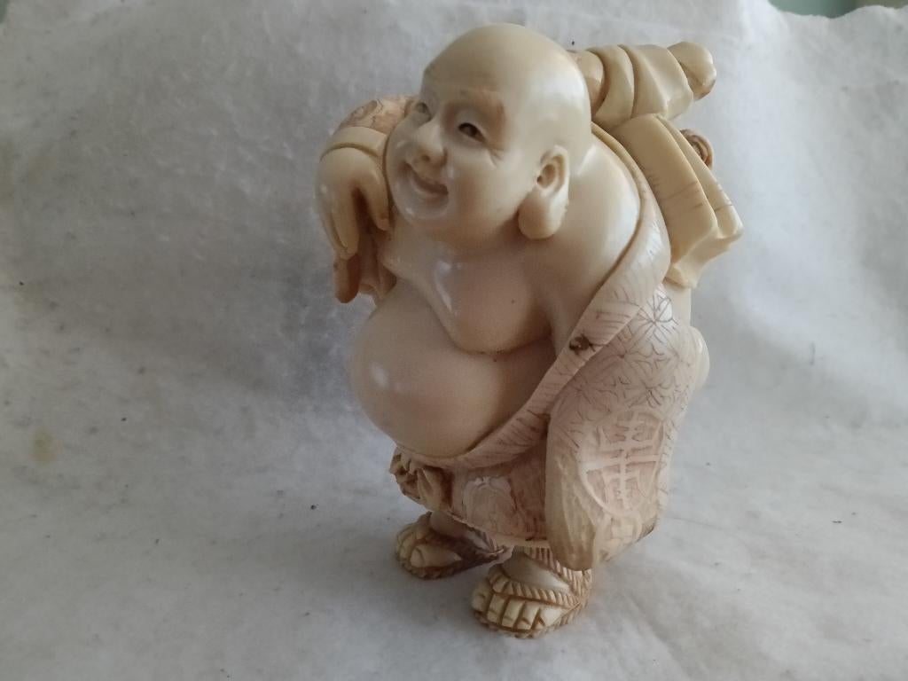 Mooie vrolijke Boeddha beeld , okimono., Antiek en Kunst, Ophalen of Verzenden
