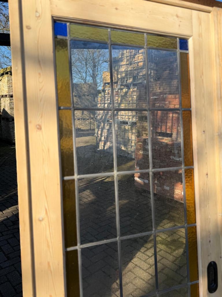 Set schuif / en-suite deuren met glas in lood 202x155.5cm., Ophalen of Verzenden