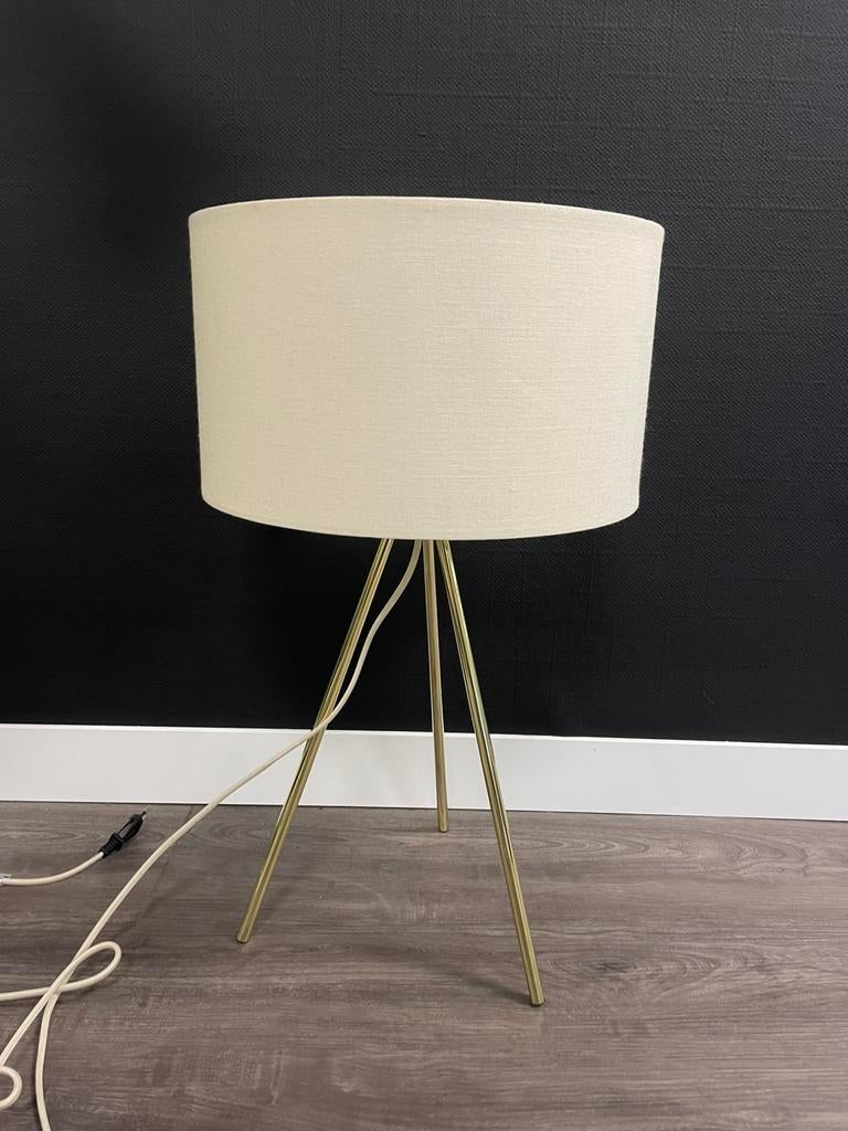 Made  driepoot tafellamp goud – incl. crème kap – €35, Ophalen, Rond, Zo goed als nieuw, Crème