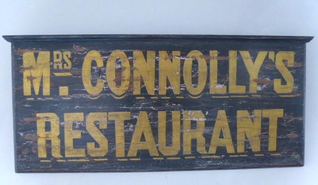 Handgeschilderd groot houten bord / Restaurant / Engels, Reclamebord, Zo goed als nieuw, DeKameraadschap, Dj.kammeraat@telfort.nl