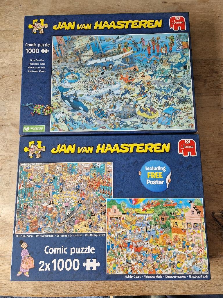 3x Jan van Haasteren 1000 stukjes, Ophalen, 500 t/m 1500 stukjes, Zo goed als nieuw, Legpuzzel