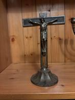 Antiek Koperen en Houten Kruisbeeld met Jezusfiguur, Ophalen of Verzenden