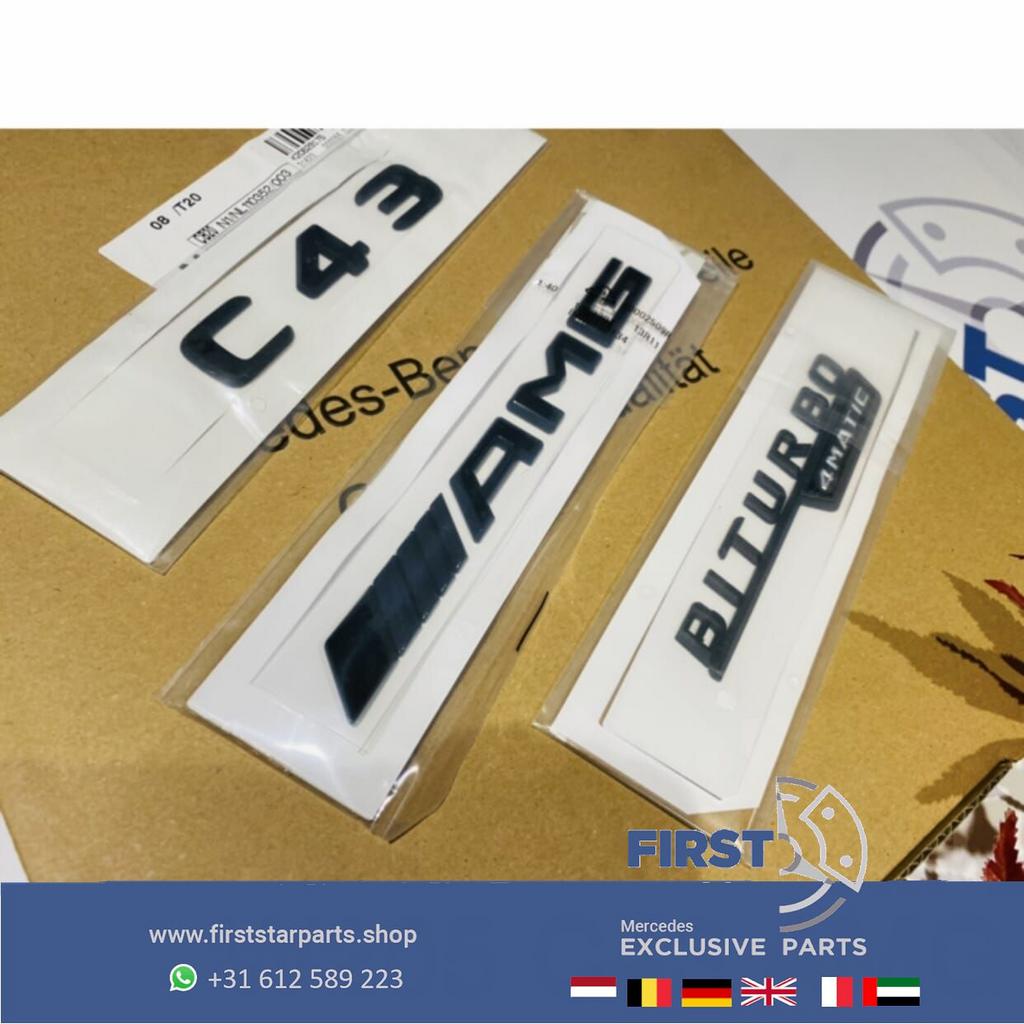 W205 C43 AMG LOGO SET ZWART EMBLEMEN SET Mercedes C KLASSE 4, Auto-onderdelen, Carrosserie en Plaatwerk, Gebruikt, -, Ophalen of Verzenden