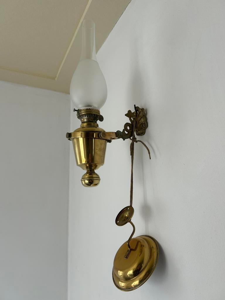 Cardanische koperen petroleumlamp beweegbaar, Ophalen, Gebruikt, Binnenverlichting