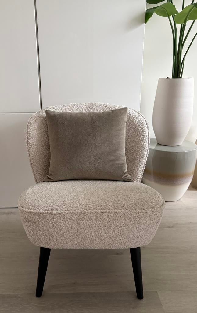 Woood sara fauteuil - boucle beige/creme, Ophalen, 75 tot 100 cm, Zo goed als nieuw, Stof