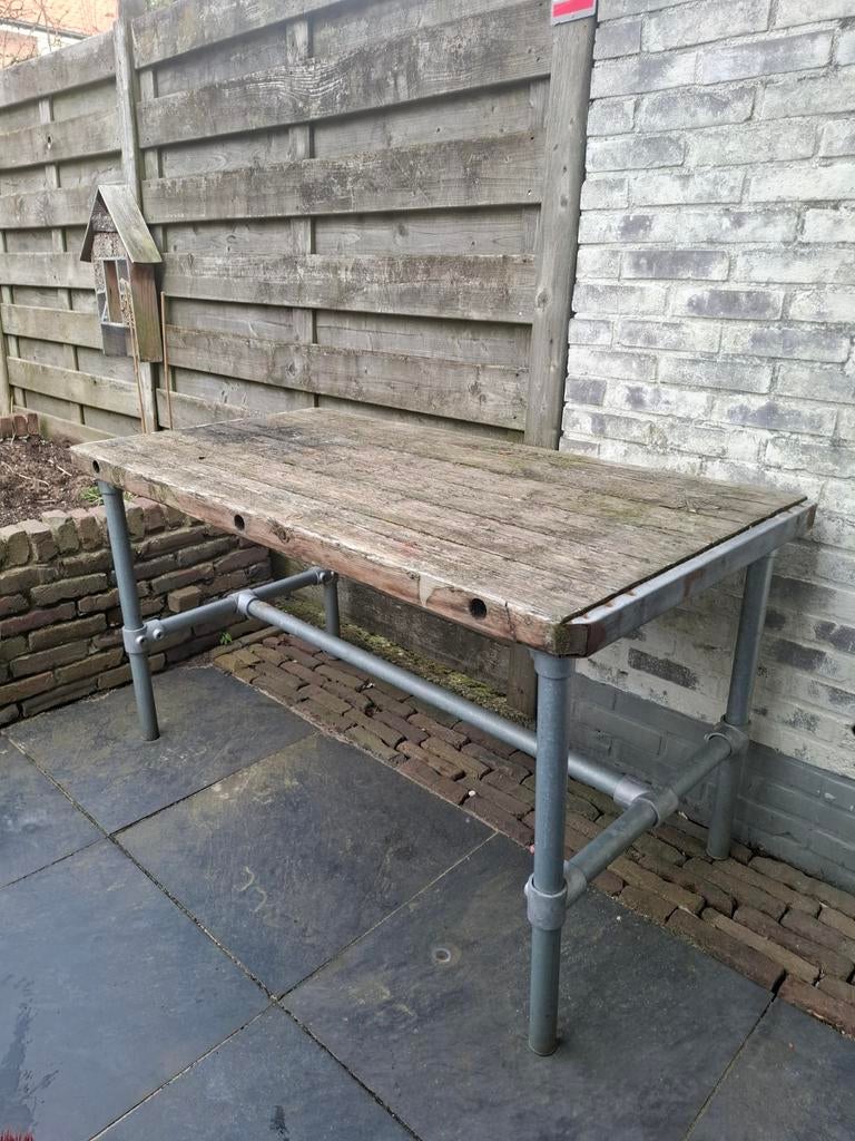 Tuintafel met steigerbuis onderstel, Ophalen of Verzenden