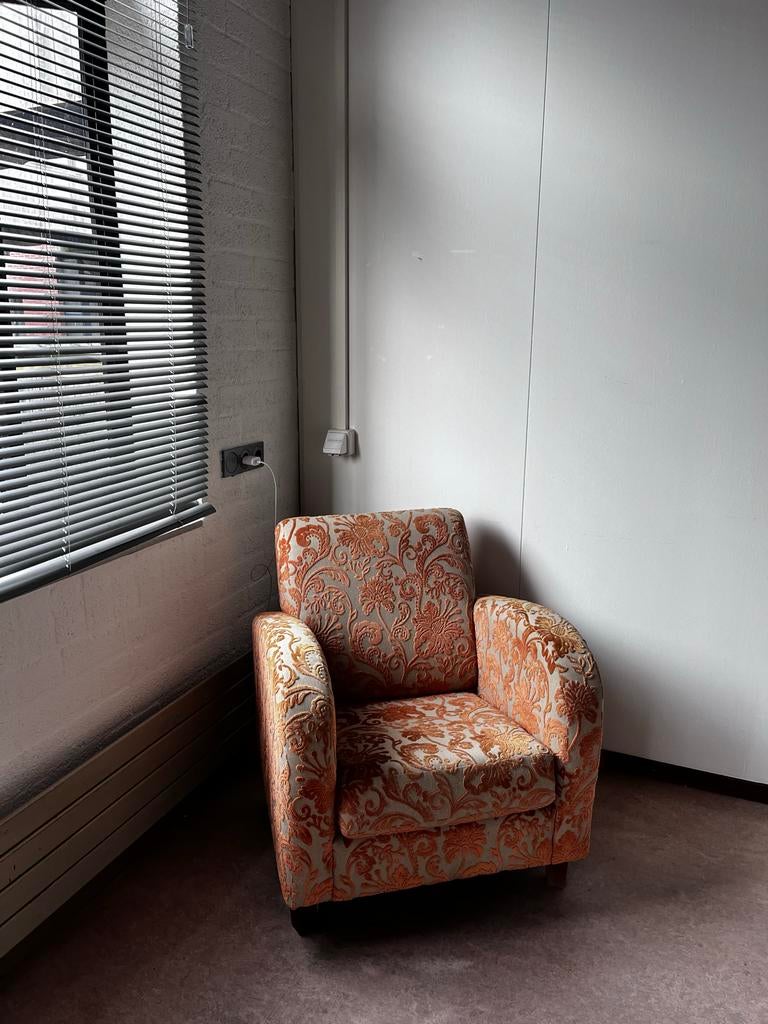 Vintage fauteuil met bloemenpatroon, Huis en Inrichting, Stoelen, Ophalen, Gebruikt, Overige kleuren, Eén