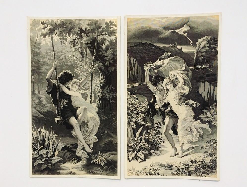 Paar van 1900 zijdeweven na P- Auguste Cot, Verzenden, Overige technieken, Met monogram, 1900 - 1949