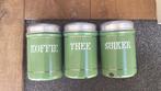 Koffie, thee en suiker potten, groen emaille, Antiek en Kunst, Curiosa en Brocante, Ophalen of Verzenden