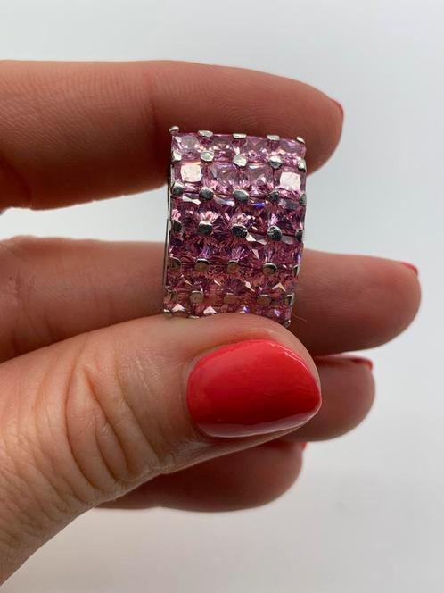V807 Prachtige zilveren hanger roze stenen, Sieraden, Tassen en Uiterlijk, Kettinghangers, Zilver, Zilver, Overige voorstellingen