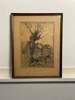 A.J. Grootens (1864-1957) Litho - Knotwilg bij boerderij, Antiek en Kunst, Ophalen of Verzenden