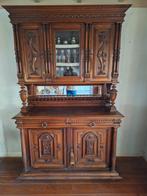 Antieke Houten Kast met Glas en Spiegel, Ophalen of Verzenden