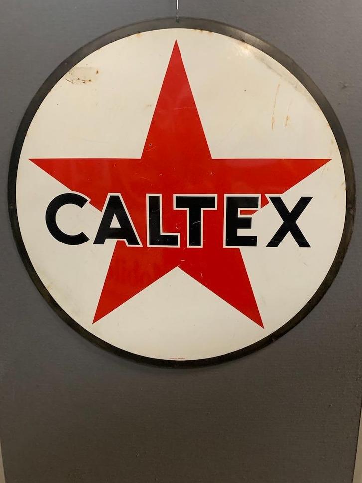 Oud origineel XXL Caltex emaille reclamebord 100cm, Verzamelen, Merken en Reclamevoorwerpen, Gebruikt, Reclamebord, Ophalen