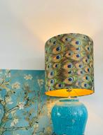 Turquoise Tafellamp met Pauwenveren Kap, Ophalen, Helemaal van nu, eclectisch, dopamine, chinoiserie, Gebruikt, 50 tot 75 cm