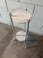Plantentafeltje bijzettafeltje wit marmer, Huis en Inrichting, Minder dan 55 cm, Rond, Zo goed als nieuw, Hout