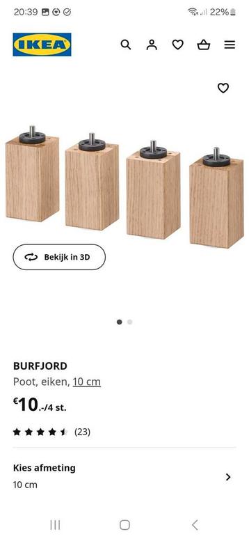 Bedpoten Ikea Burfjord 10cm 8 stuks