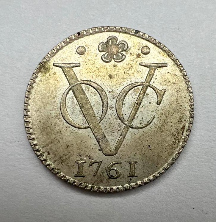 Holland V.O.C. Halve Duit 1761 afslag zilver, Postzegels en Munten, Munten | Nederland, Overige waardes, Vóór koninkrijk, Zilver
